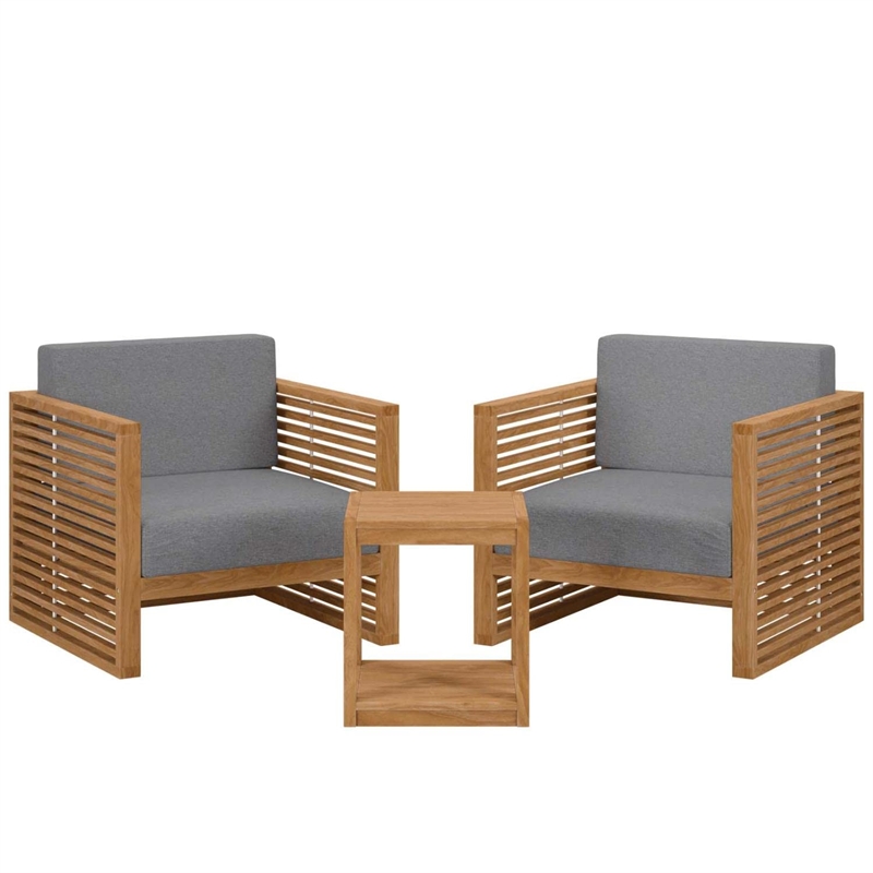 Modway Carlsbad 3-Piece Teak Wood Outdoor Patio Set in Natural/Gray