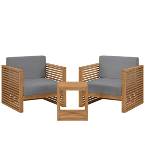 Modway Carlsbad 3-Piece Teak Wood Outdoor Patio Set in Natural/Gray