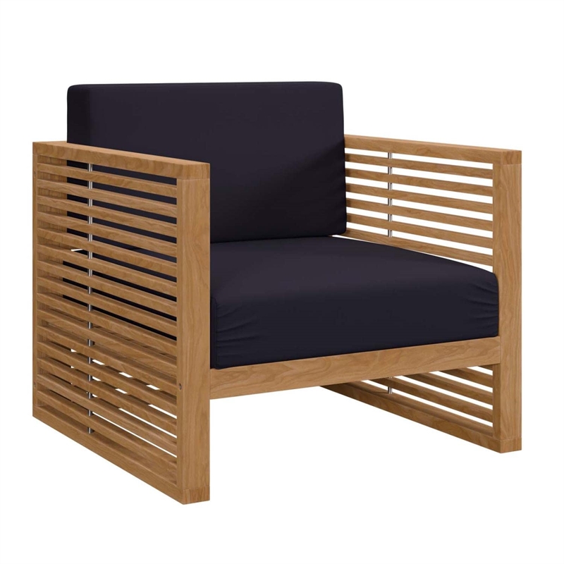 Modway Carlsbad 3-Piece Teak Wood Outdoor Patio Set in Natural/Navy