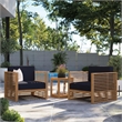Modway Carlsbad 3-Piece Teak Wood Outdoor Patio Set in Natural/Navy