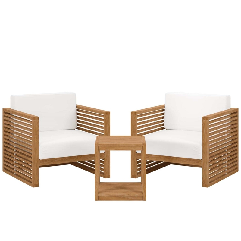 Modway Carlsbad 3-Piece Teak Wood Outdoor Patio Set in Natural/White