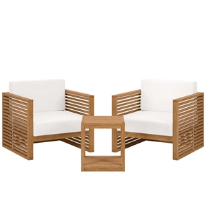Modway Carlsbad 3-Piece Teak Wood Outdoor Patio Set in Natural/White