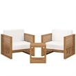 Modway Carlsbad 3-Piece Teak Wood Outdoor Patio Set in Natural/White