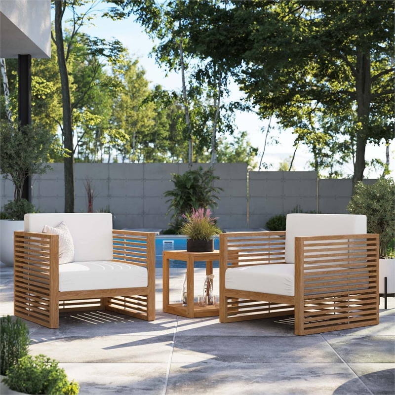 Modway Carlsbad 3-Piece Teak Wood Outdoor Patio Set in Natural/White