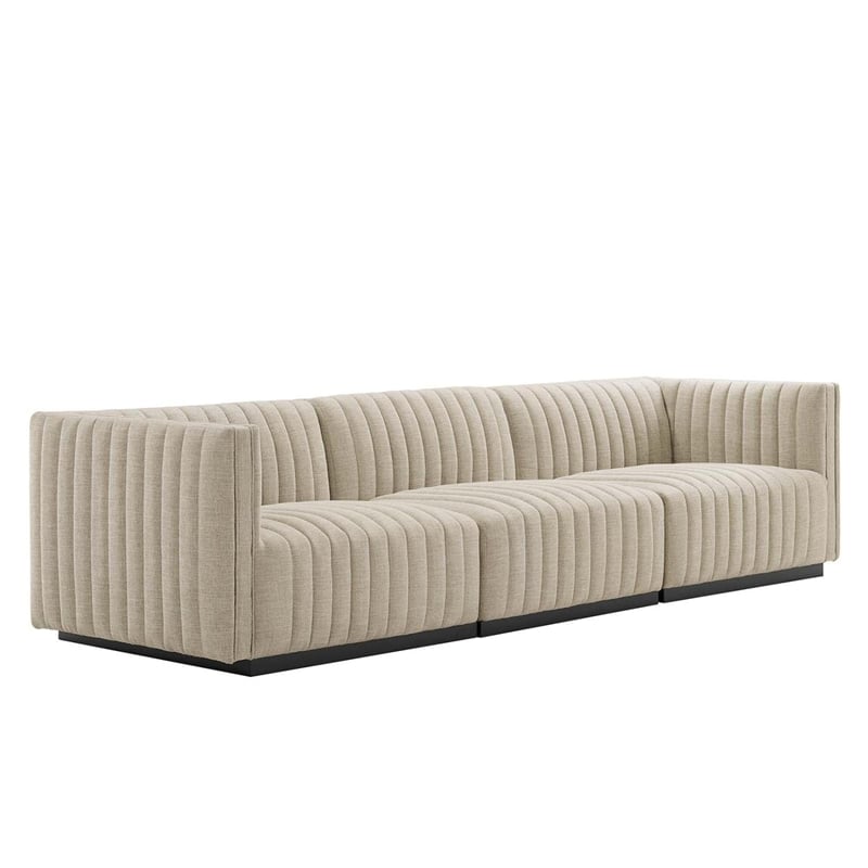 Modway Conjure Channel Tufted Upholstered Fabric Sofa in Black/Beige