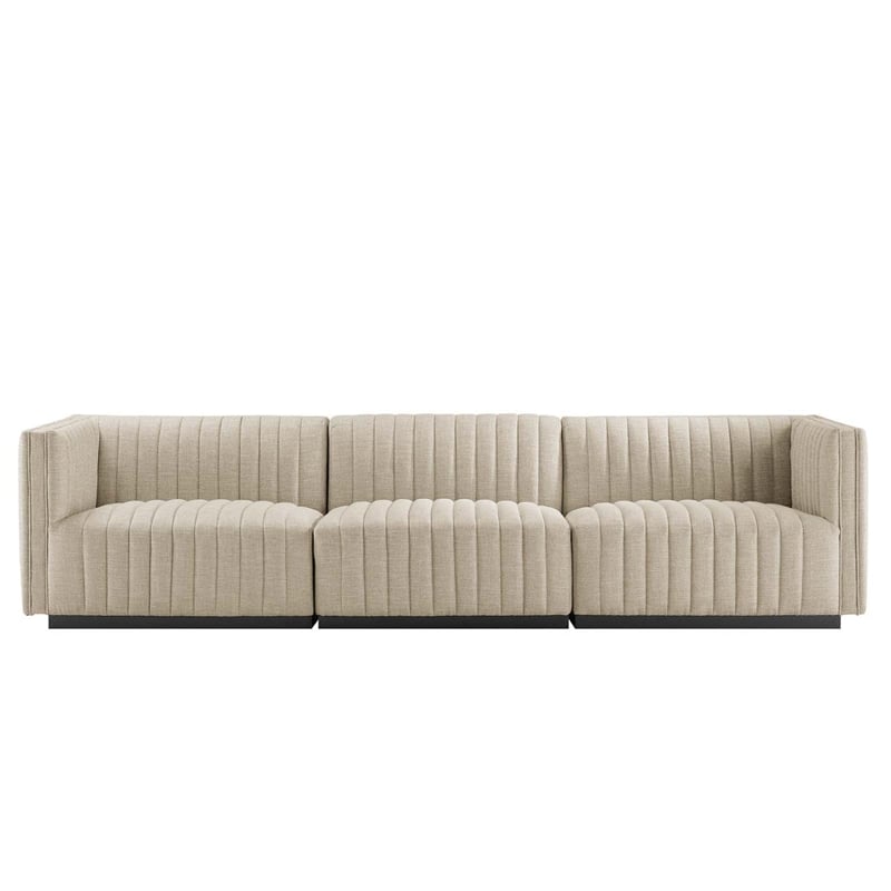 Modway Conjure Channel Tufted Upholstered Fabric Sofa in Black/Beige