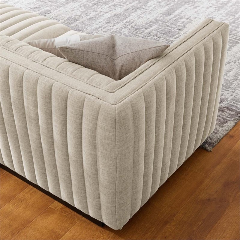 Modway Conjure Channel Tufted Upholstered Fabric Sofa in Black/Beige