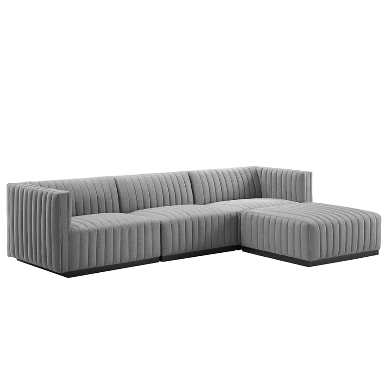 Modway Conjure 4-Piece Channel Tufted Fabric Sectional Sofa in Black/Light Gray