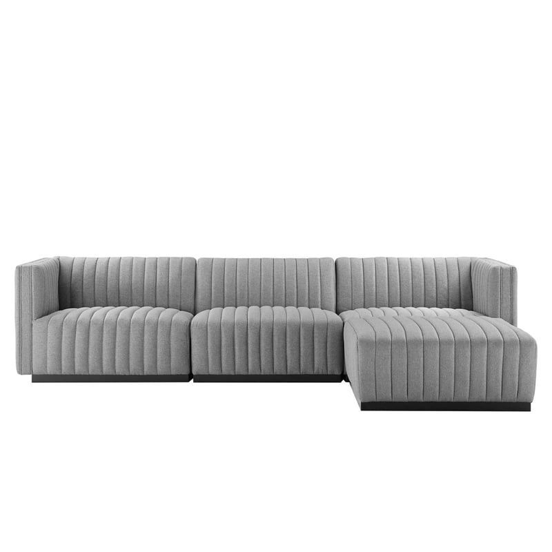 Modway Conjure 4-Piece Channel Tufted Fabric Sectional Sofa in Black/Light Gray