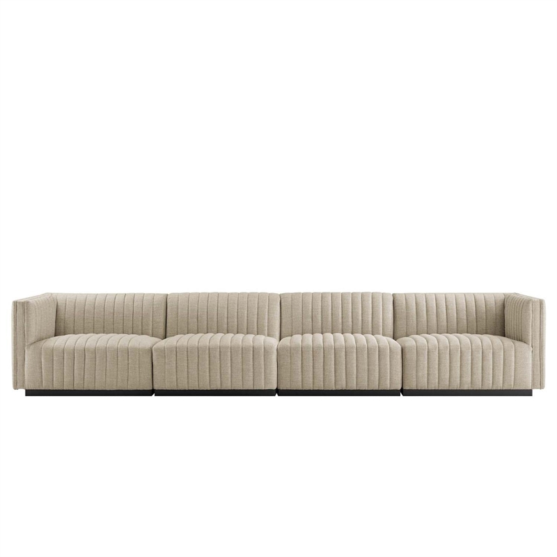 Modway Conjure 4-Piece Channel Tufted Fabric Sofa in Black/Beige