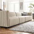 Modway Conjure 4-Piece Channel Tufted Fabric Sofa in Black/Beige