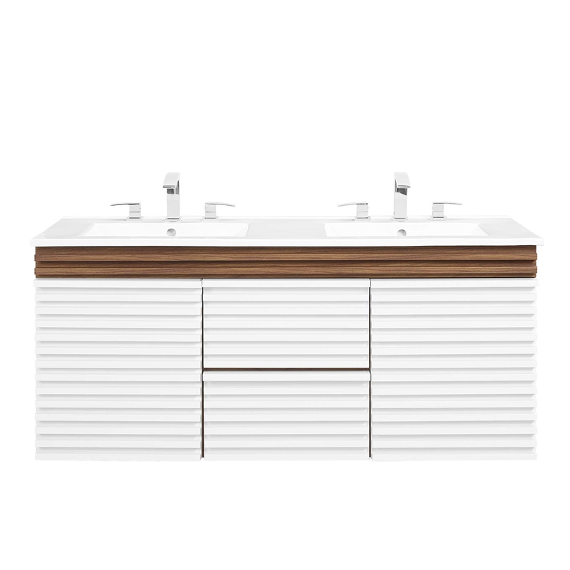 Modway Render 48" Wood WallMount Bathroom Vanity in White/Walnut
