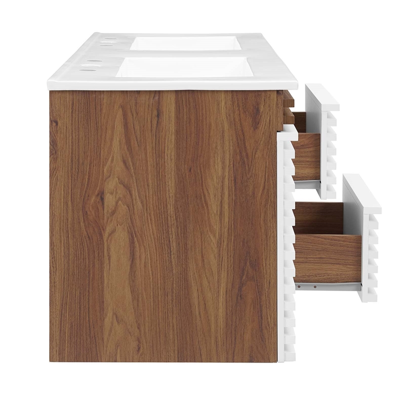 Modway Render 48" Wood WallMount Bathroom Vanity in White/Walnut