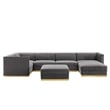 Modway Sanguine 7-Piece Velvet Left-Facing Modular Sectional Sofa in Gray