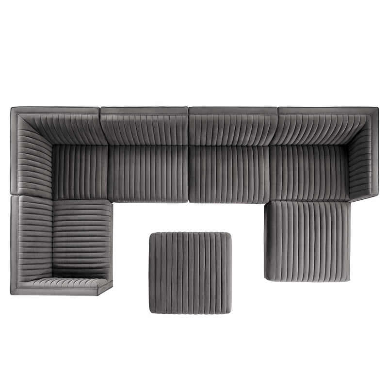 Modway Sanguine 7-Piece Velvet Left-Facing Modular Sectional Sofa in Gray