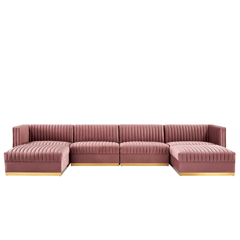 Modway Sanguine 6-Piece Velvet Modular Sectional Sofa in Dusty Rose