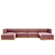Modway Sanguine 6-Piece Velvet Modular Sectional Sofa in Dusty Rose