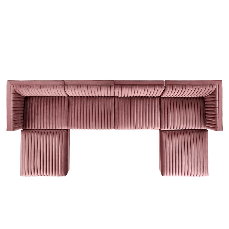 Modway Sanguine 6-Piece Velvet Modular Sectional Sofa in Dusty Rose