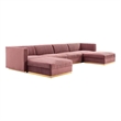 Modway Sanguine 6-Piece Velvet Modular Sectional Sofa in Dusty Rose