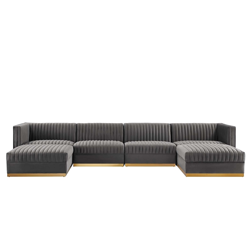 Modway Sanguine 6-Piece Velvet Modular Sectional Sofa in Gray