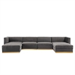 Modway Sanguine 6-Piece Velvet Modular Sectional Sofa in Gray