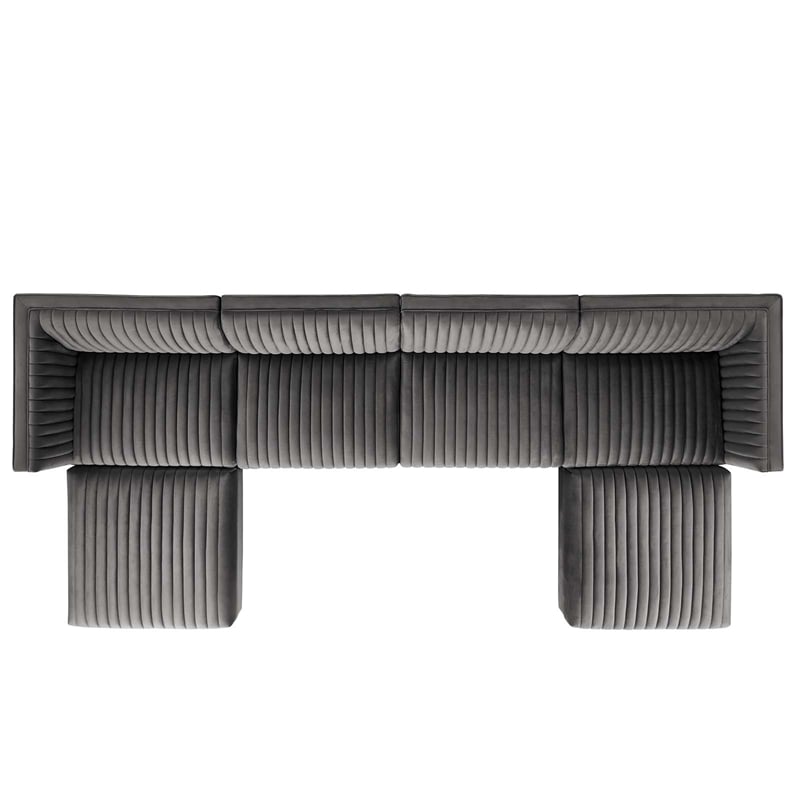 Modway Sanguine 6-Piece Velvet Modular Sectional Sofa in Gray