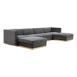 Modway Sanguine 6-Piece Velvet Modular Sectional Sofa in Gray