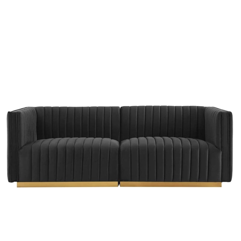 Modway Conjure Channel Tufted Performance Velvet Loveseat in Gold/Black