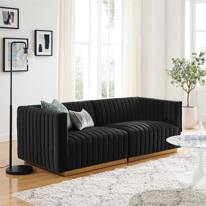 Modway Conjure Channel Tufted Performance Velvet Loveseat in Gold/Black