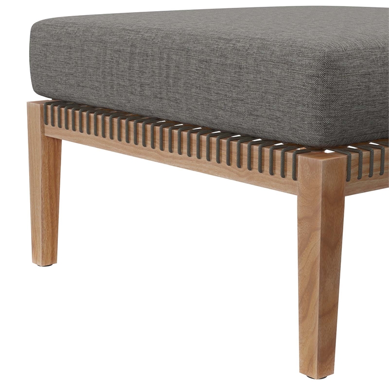 Modway Clearwater Teak Wood and Fabric Outdoor Ottoman in Gray/Graphite