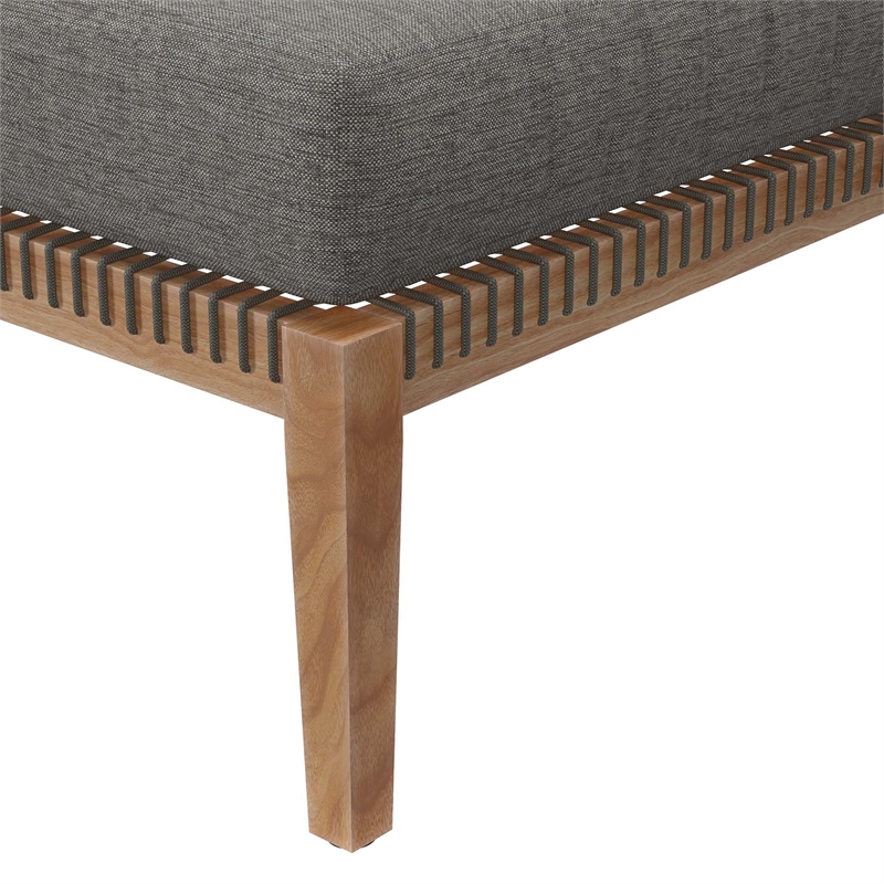 Modway Clearwater Teak Wood and Fabric Outdoor Ottoman in Gray/Graphite