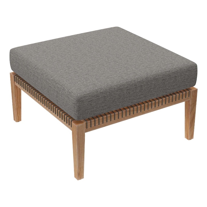 Modway Clearwater Teak Wood and Fabric Outdoor Ottoman in Gray/Graphite