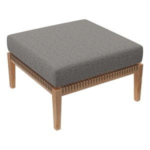 modway clearwater teak wood and fabric outdoor ottoman in gray/graphite