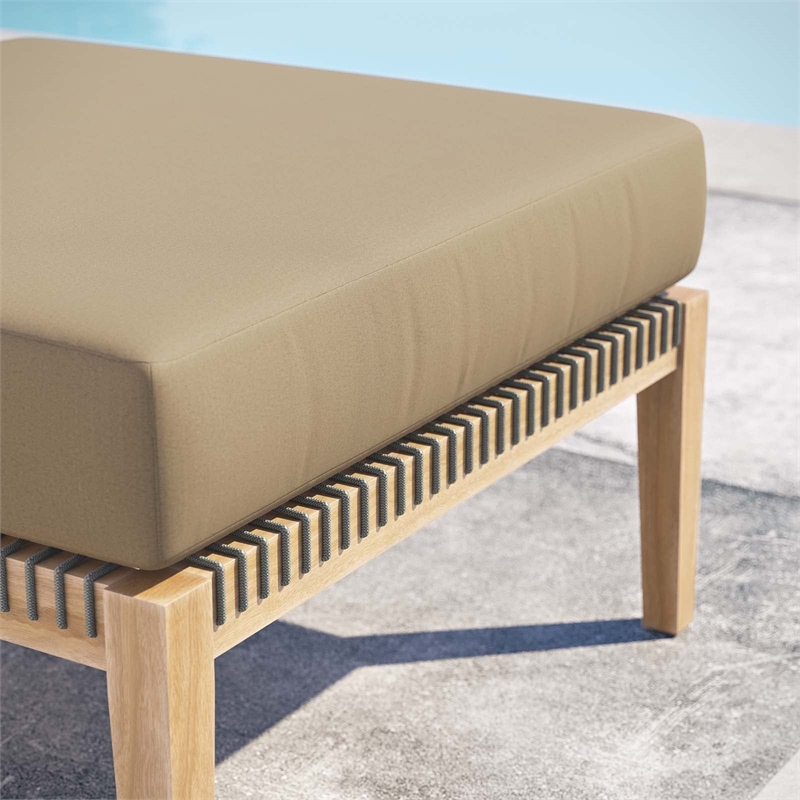 Modway Clearwater Teak Wood and Fabric Outdoor Ottoman in Gray/Light Brown