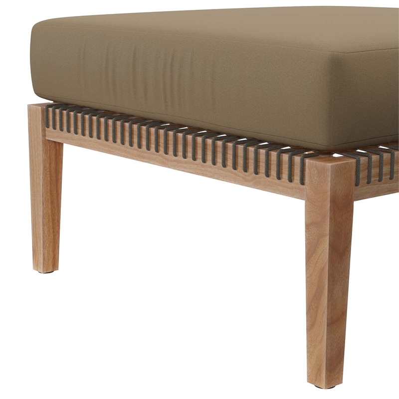 Modway Clearwater Teak Wood and Fabric Outdoor Ottoman in Gray/Light Brown
