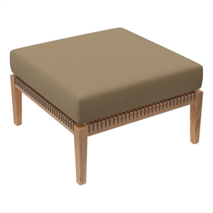modway clearwater teak wood and fabric outdoor ottoman in gray/light brown