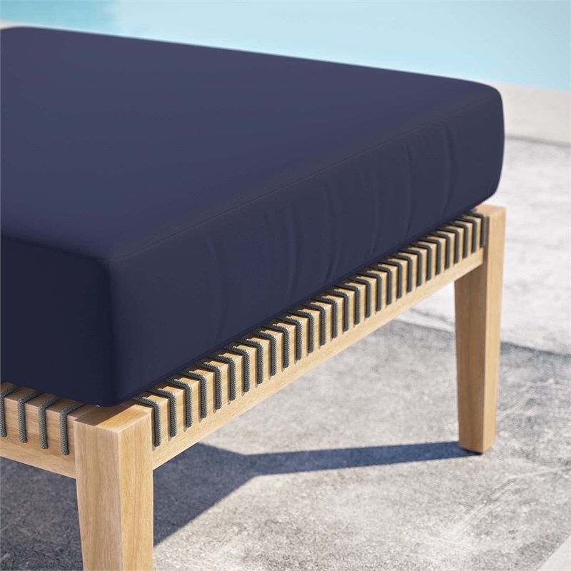 Modway Clearwater Teak Wood and Fabric Outdoor Ottoman in Gray/Navy