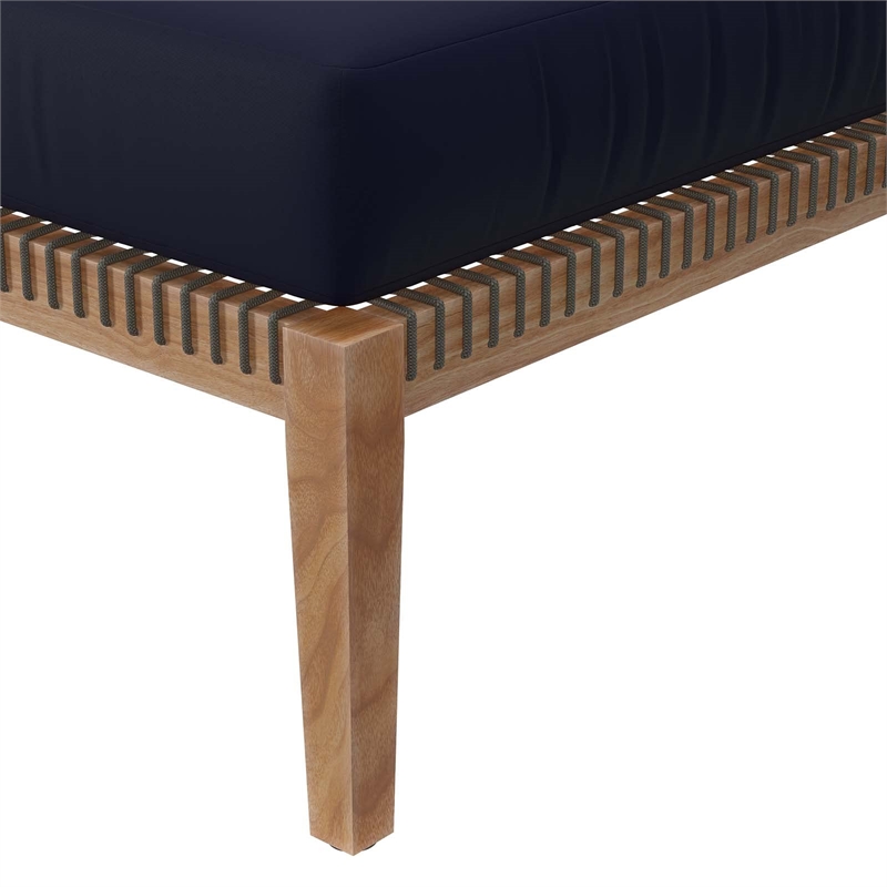 Modway Clearwater Teak Wood and Fabric Outdoor Ottoman in Gray/Navy