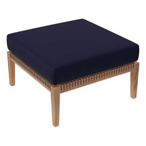 modway clearwater teak wood and fabric outdoor ottoman in gray/navy