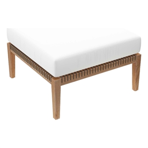 modway clearwater teak wood and fabric outdoor ottoman in gray/white