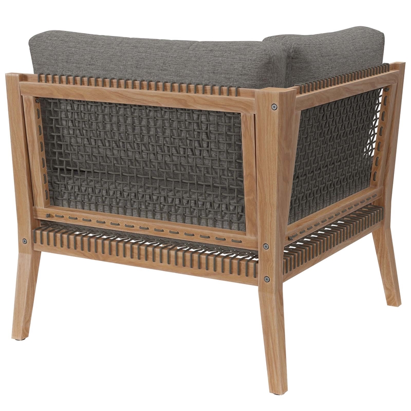 Modway Clearwater Teak Wood and Fabric Outdoor Corner Chair in Gray/Graphite