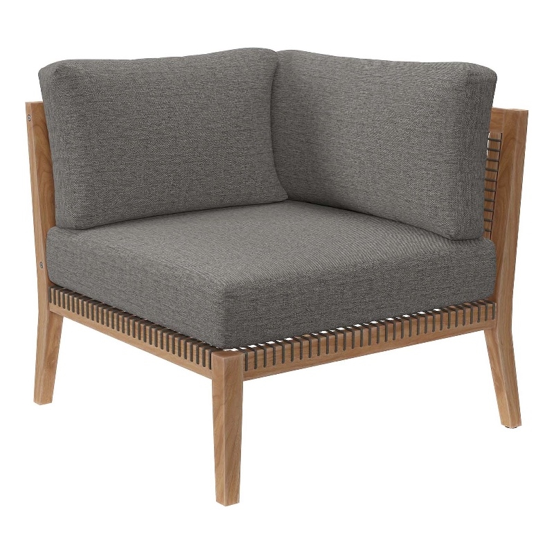 Modway Clearwater Teak Wood and Fabric Outdoor Corner Chair in Gray/Graphite