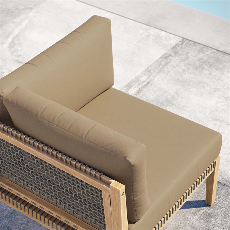 Modway Clearwater Teak Wood and Fabric Outdoor Corner Chair in Gray/Light Brown