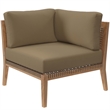 Modway Clearwater Teak Wood and Fabric Outdoor Corner Chair in Gray/Light Brown