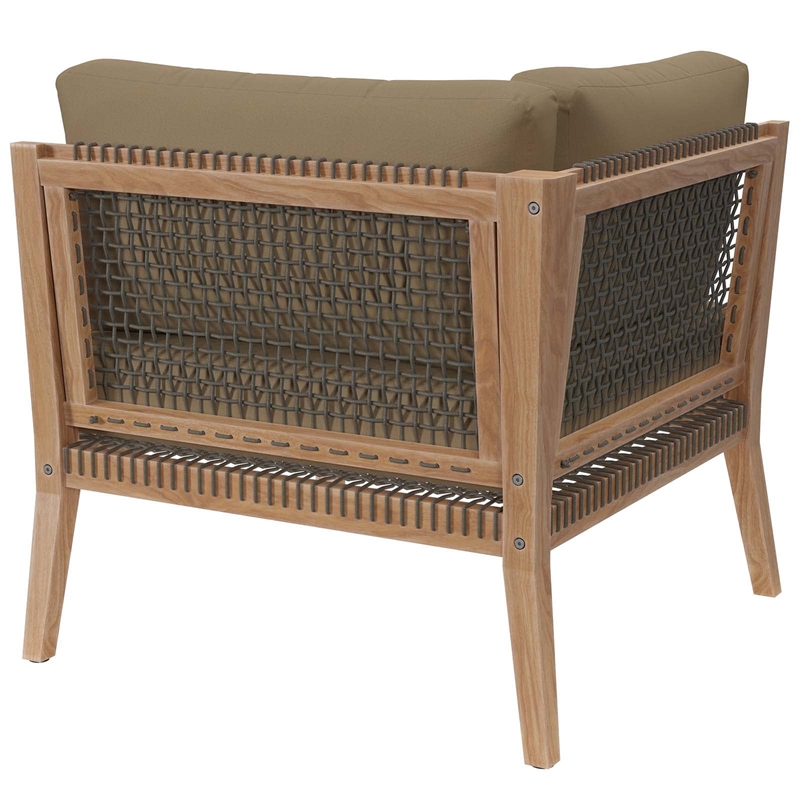 Modway Clearwater Teak Wood and Fabric Outdoor Corner Chair in Gray/Light Brown