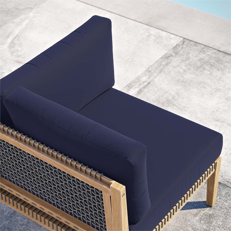 Modway Clearwater Teak Wood and Fabric Outdoor Corner Chair in Gray/Navy