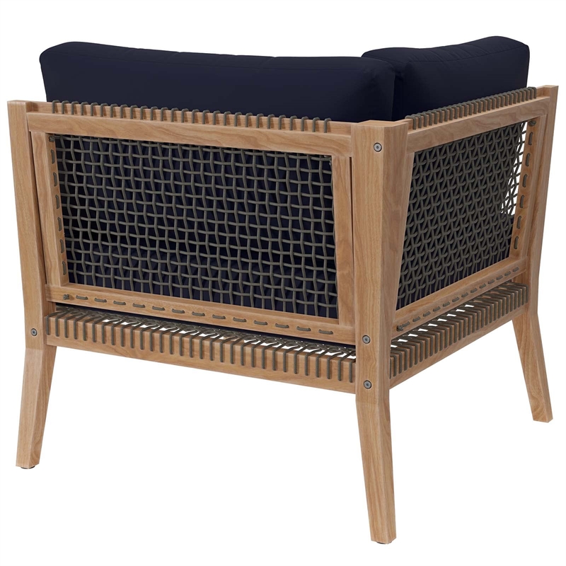 Modway Clearwater Teak Wood and Fabric Outdoor Corner Chair in Gray/Navy