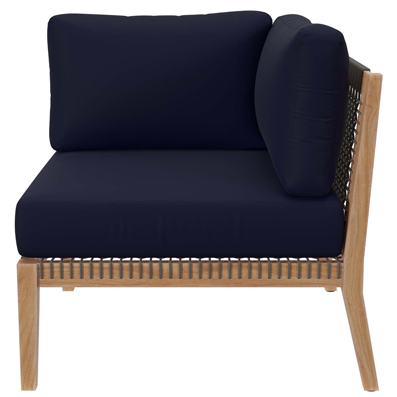 Modway Clearwater Teak Wood and Fabric Outdoor Corner Chair in Gray/Navy
