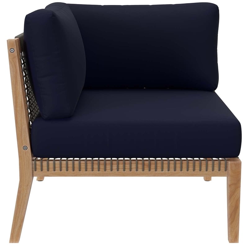 Modway Clearwater Teak Wood and Fabric Outdoor Corner Chair in Gray/Navy