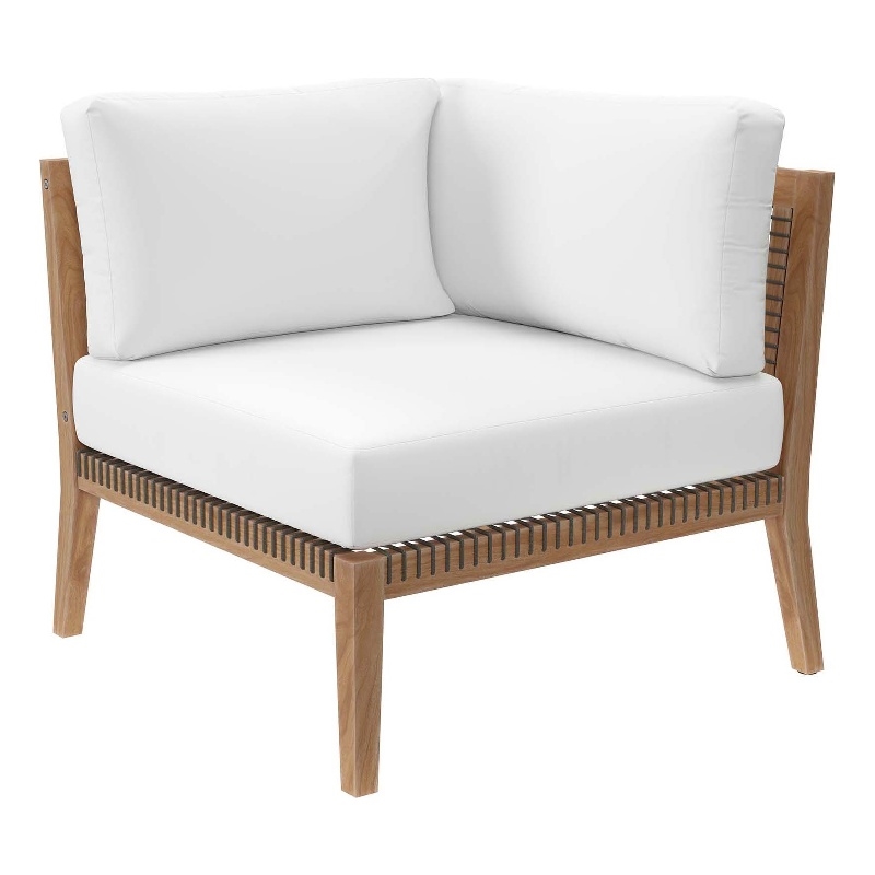Modway Clearwater Teak Wood and Fabric Outdoor Corner Chair in Gray/White